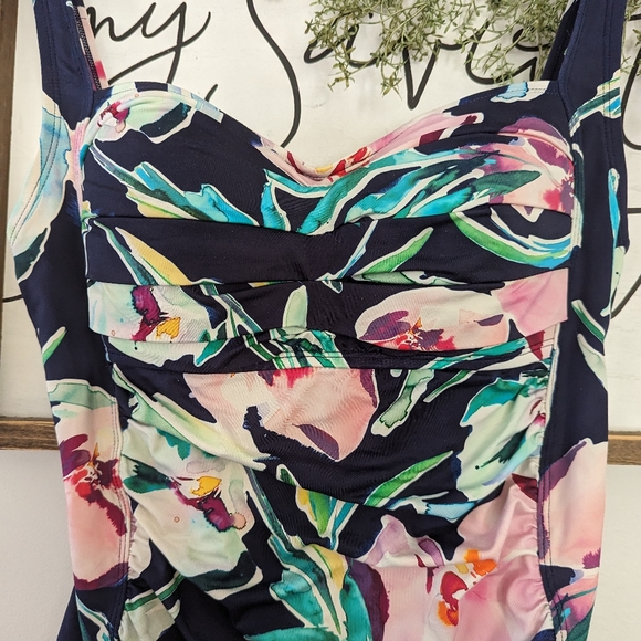 Liz Claiborne One Piece Floral Swimsuit 10 - Picture 3 of 7